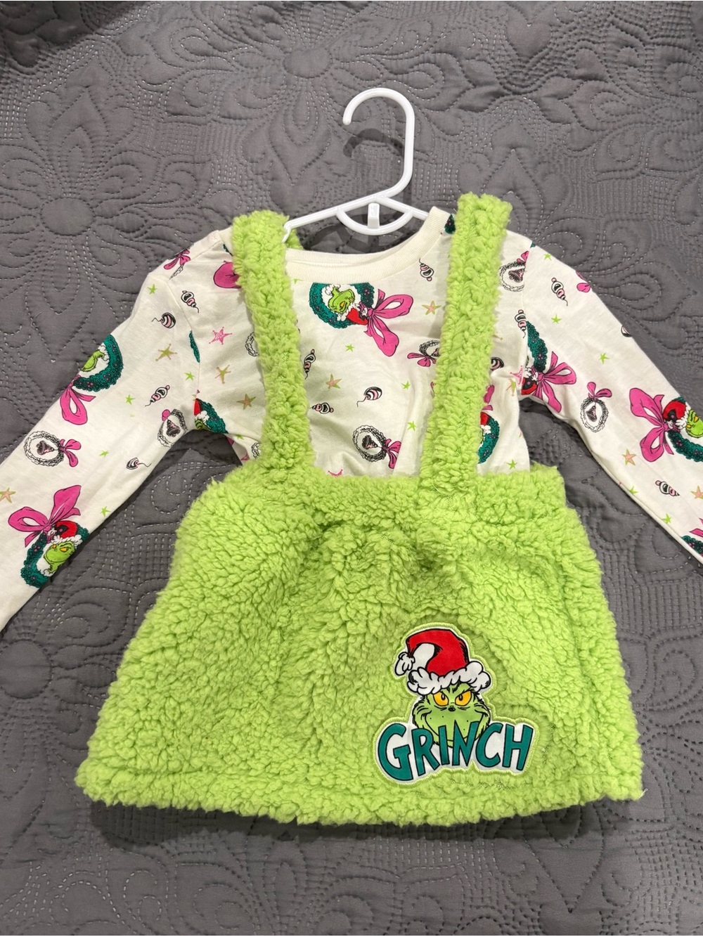 Grinch Green Fuzzy Suspender Skirt for Kids